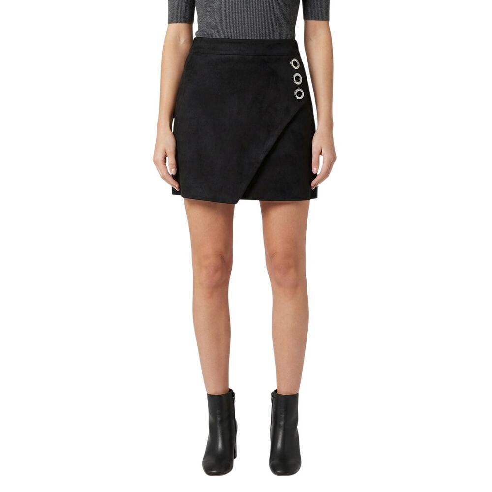 Michelle Mason Black Wrap Mini Skirt Silver Grommet Detail Women's Size 2